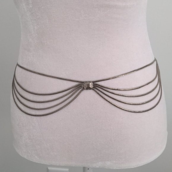 Christian Dior Belt Multi Strand Silver Chain Hip Belt Conchos Vintage - Picture 4 of 13